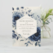 Invitation Navy Botanical Moody Wedding (Debout devant)