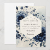 Invitation Navy Botanical Moody Wedding (Devant / Derrière)