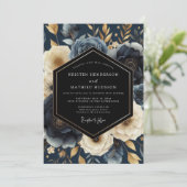 Invitation Navy Botanical Opulent Wedding (Debout devant)