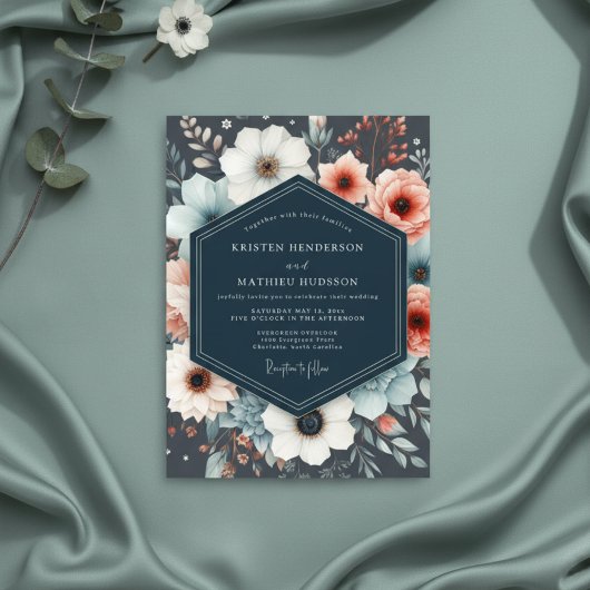 Invitation Navy Botanical Romance Wedding