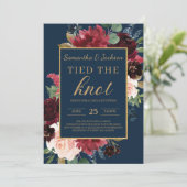 Invitation Navy Bourgogne rose floral or gold s'est marié (Debout devant)