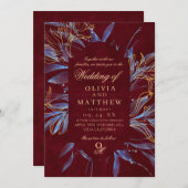 Invitation Navy & Burgundy Classic Monogram Wedding (Devant / Derrière)