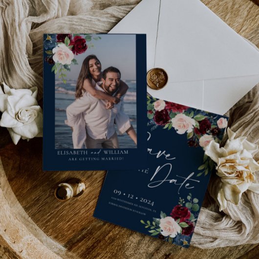 Invitation Navy Burgundy et Blush Enregistrer la date Invitat