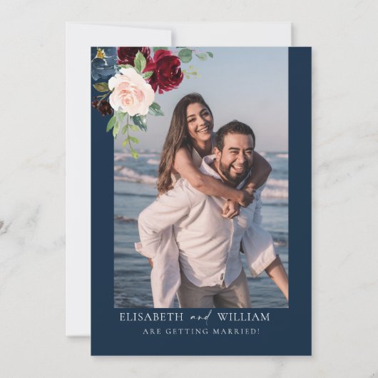 Invitation Navy Burgundy et Blush Enregistrer la date Invitat (Dos)