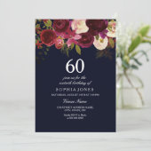 Invitation Navy & Burgundy Flowers 60e anniversaire Invitatio (Debout devant)