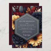 Invitation Navy Burgundy Moody Autumnal Wedding (Devant / Derrière)