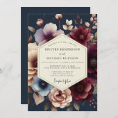 Invitation Navy Burgundy Moody Bloom Wedding (Devant / Derrière)