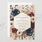 Invitation Navy Burnt Orange Autumnal Wedding (Devant / Derrière)