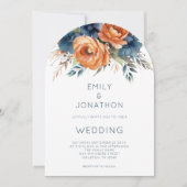 Invitation Navy Burnt Orange Florals QR Code Wedding Arch (Devant)