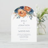 Invitation Navy Burnt Orange Florals QR Code Wedding Arch (Debout devant)