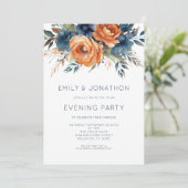 Invitation Navy Burnt Orange Florals Wedding Evening Party (Debout devant)