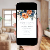 Invitation Navy Burnt Orange Florals Wedding Evening Party