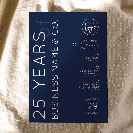 Invitation Navy Business Anniversary Dinner Corporate Logo
