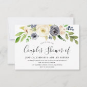 Invitation Navy & Champagne Aquarelle Fleurs Couple Baby Show (Devant)
