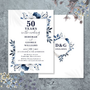 Invitation Navy Chic 50e anniversaire de mariage monogramme