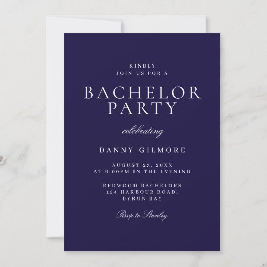 Invitation Navy Classic moderne Bachelor Party (Devant)
