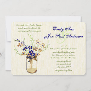 Invitation Navy Copper and Green Mason Jar Wild Flower