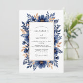Invitation Navy Copper Elegant Botanical Wedding (Debout devant)