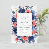 Invitation Navy Coral Bloom Romance Wedding (Debout devant)