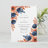 Invitation Navy Coral Painterly Blossom Wedding (Debout devant)