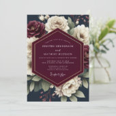 Invitation Navy & Crimson Moody Bloom Wedding (Debout devant)