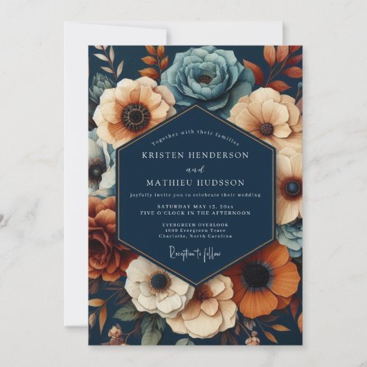 Invitation Navy Deep Floral Opulent Wedding (Devant)