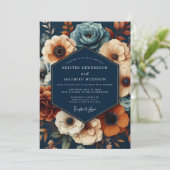 Invitation Navy Deep Floral Opulent Wedding (Debout devant)