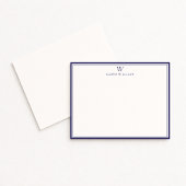 Invitation Navy Double Border Monogram Off-White Note Card