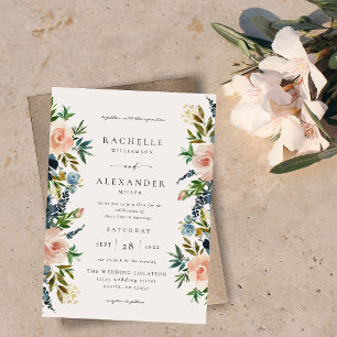 Invitation Navy, Dusty Blue & Pink Floral Mariage V2