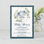 Invitation Navy Elephant Baby shower moderne (Debout devant)