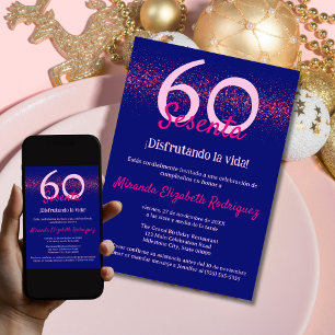Invitation Navy espagnole paillettes rose vif Femme 60e anniv