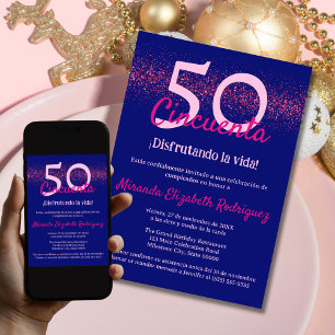 Invitation Navy Espagnole Rose Chaud Élégant Femmes 50e Anniv