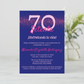 Invitation Navy Espagnole Rose Chic Femme 70e Anniversaire (Debout devant)