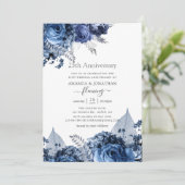 Invitation Navy et Blanc avec Feuille d'Argent 25e Anniversai (Debout devant)