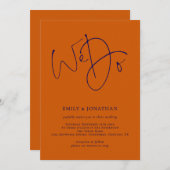 Invitation Navy et Burange Orange Script We Do QR Code Mariag (Devant / Derrière)