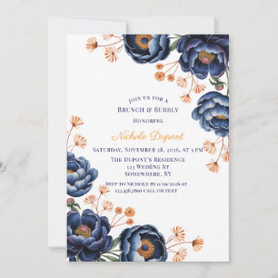 Invitation Navy et floral Burnt Orange pour brunch et bulles