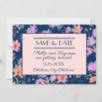 Invitation Navy et rose blush floral vintage Save the Date 