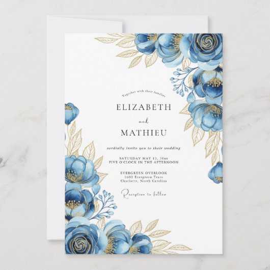Invitation Navy Ethereal Bloom Wedding (Devant)