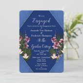 Invitation Navy - Fleurs bleues et roses Engagement (Debout devant)