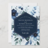 Invitation Navy Floral Bloom Romance Wedding (Devant)