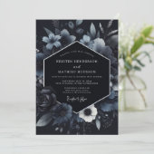 Invitation Navy Floral Bloom Wedding (Debout devant)