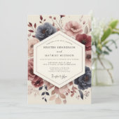 Invitation Navy Floral Bloom Wedding (Debout devant)