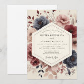Invitation Navy Floral Bloom Wedding (Devant / Derrière)