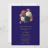 Invitation Navy Floral Botanical All-in-One Wedding  (Devant)