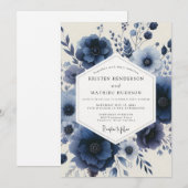 Invitation Navy Floral Enchantment Wedding (Devant / Derrière)