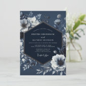 Invitation Navy Floral Nocturnal Romance Wedding (Debout devant)