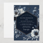 Invitation Navy Floral Nocturnal Romance Wedding (Devant / Derrière)