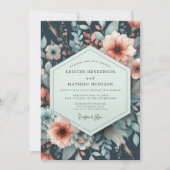 Invitation Navy Floral Nocturne Romance Wedding (Devant)