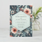 Invitation Navy Floral Nocturne Romance Wedding (Debout devant)
