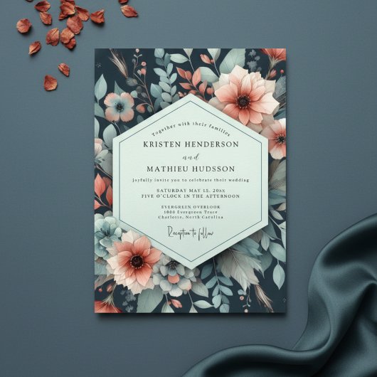 Invitation Navy Floral Nocturne Romance Wedding